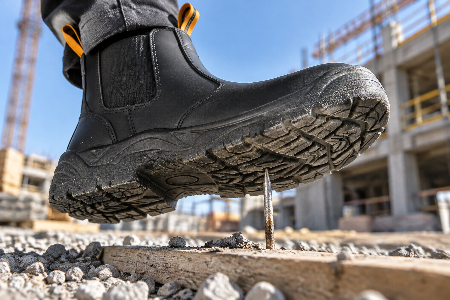 Puncture resistant safety boots for construction workers