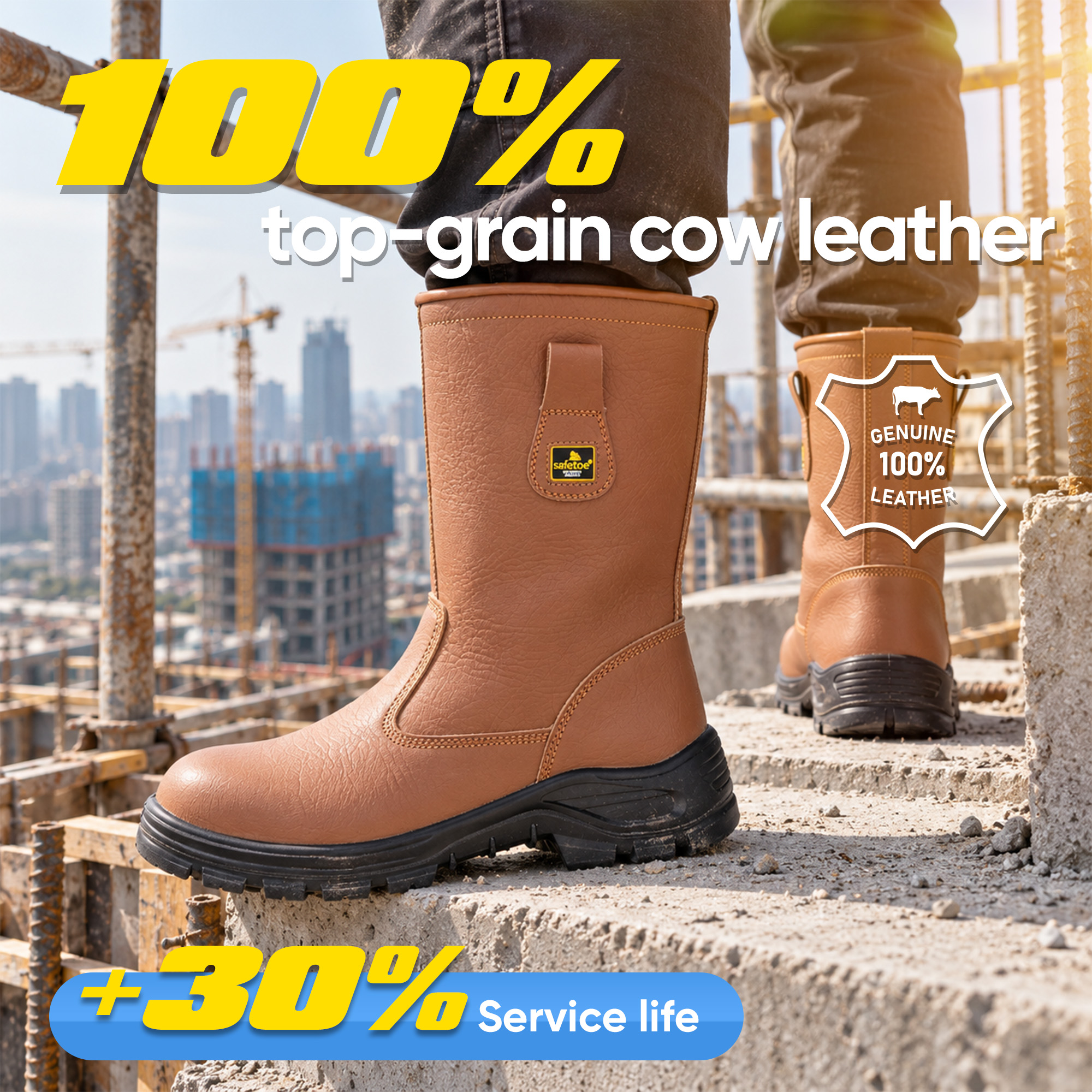 Buliders Safety Boots with Steel Toe CE Approved Brown Safety Shoes-H-9430 Brown