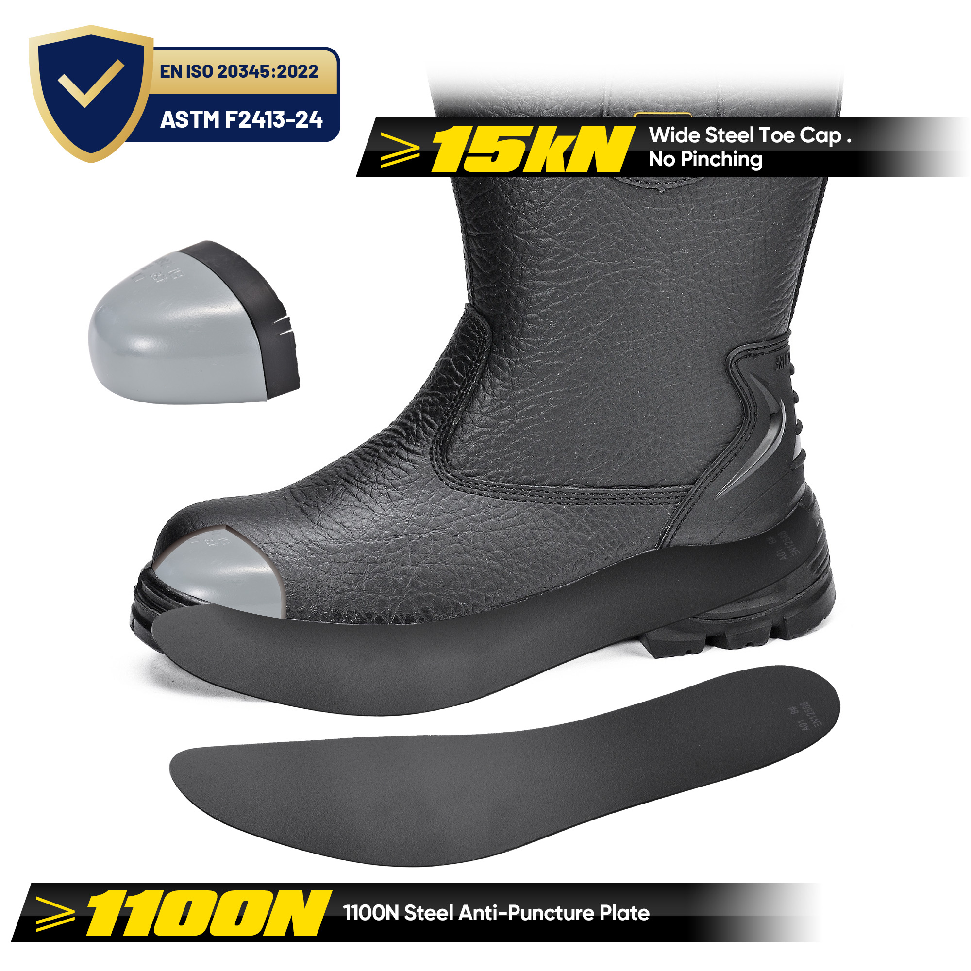  Steel Toe Industrial & Construction Boots for Men Working H-9430 Black
