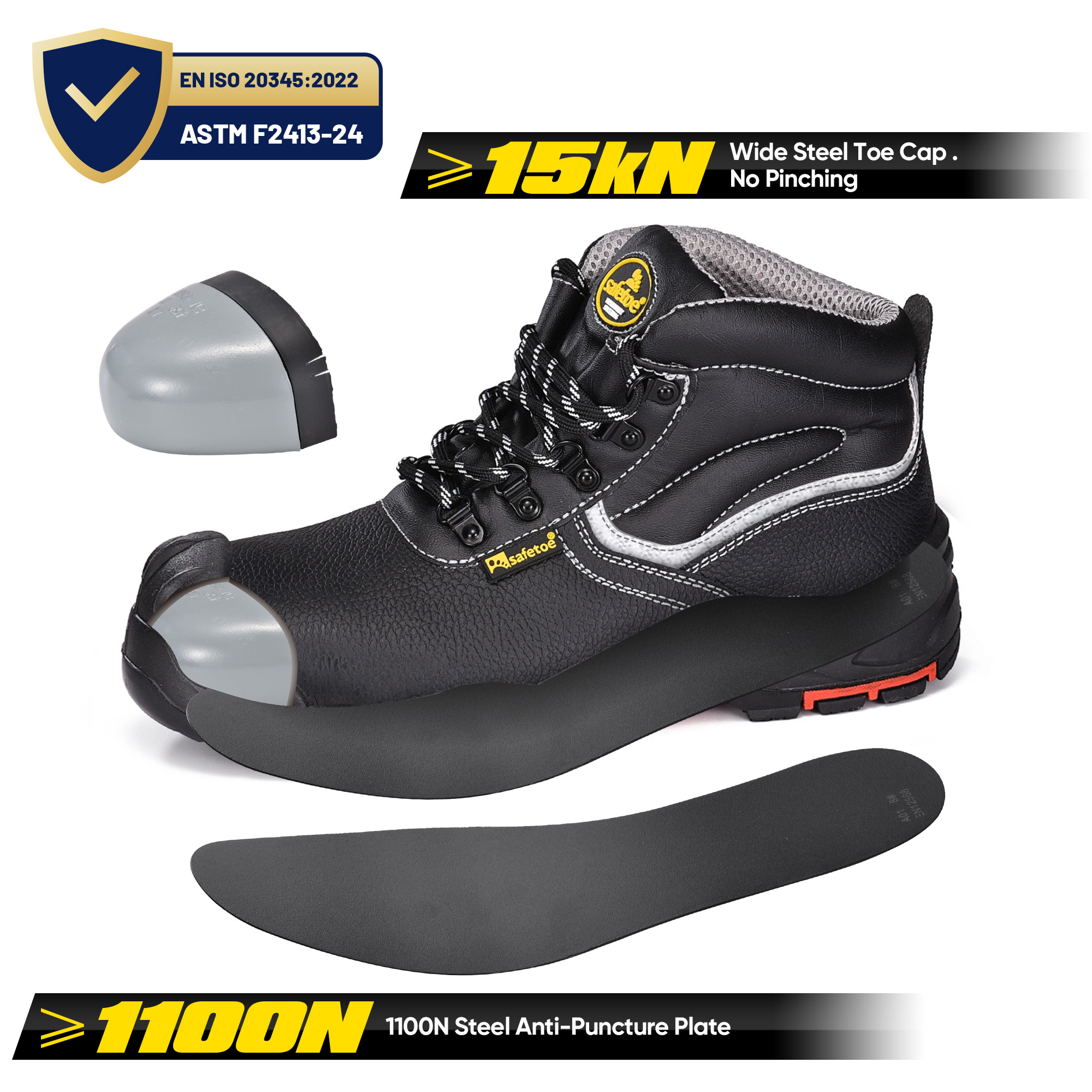 Black Cow Certified Industrial Construction Safety Shoes M-8520PRST