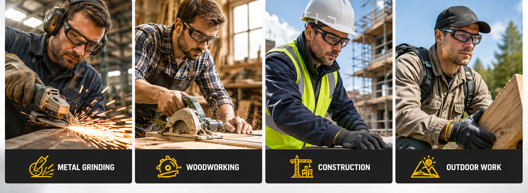 Foam-lined safety glasses for grinding, woodworking, construction and dusty outdoor work