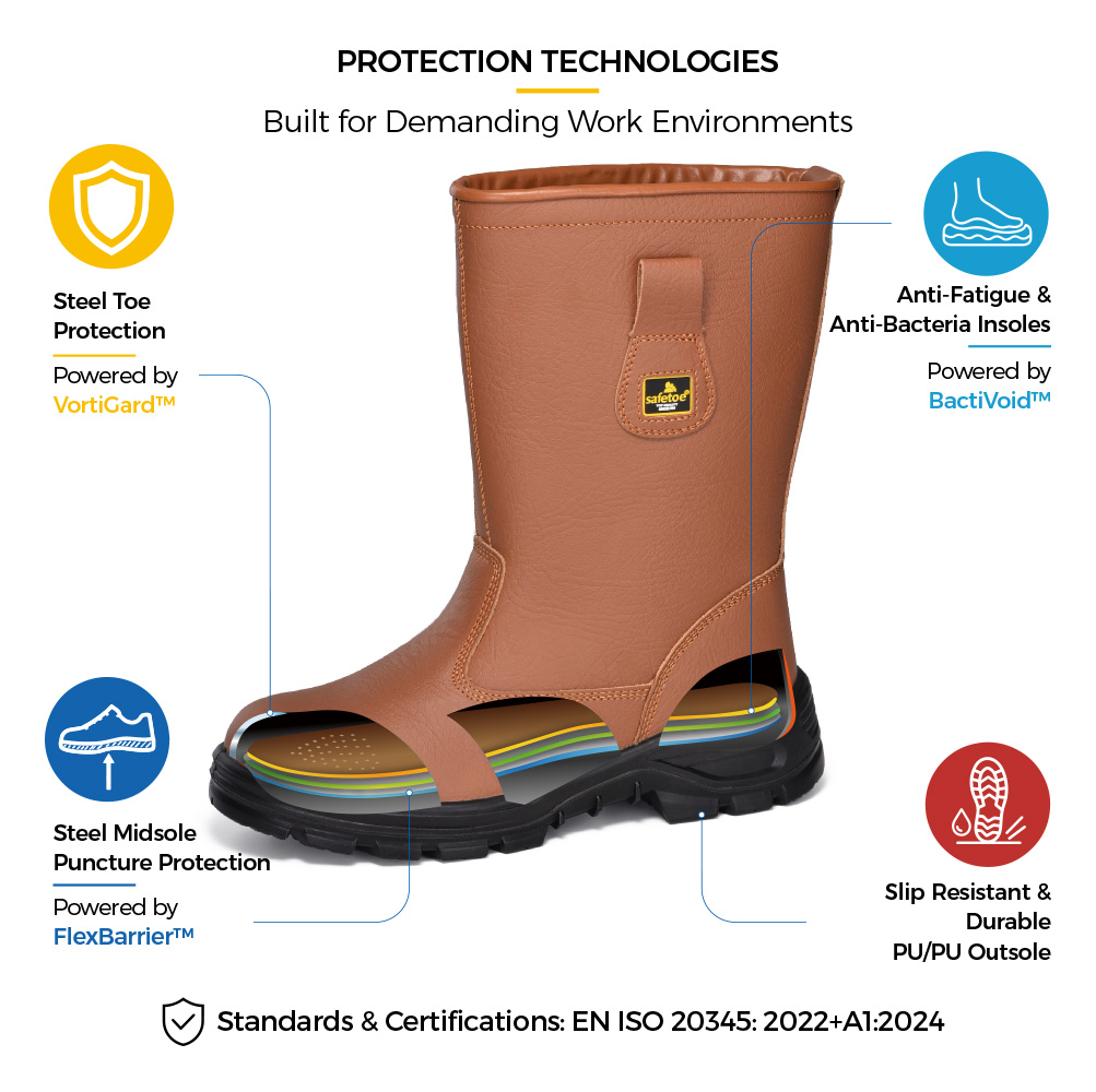 H-9430 Brown Classic Leather Rigger Safety Boots with Steel Toe Protective Construction