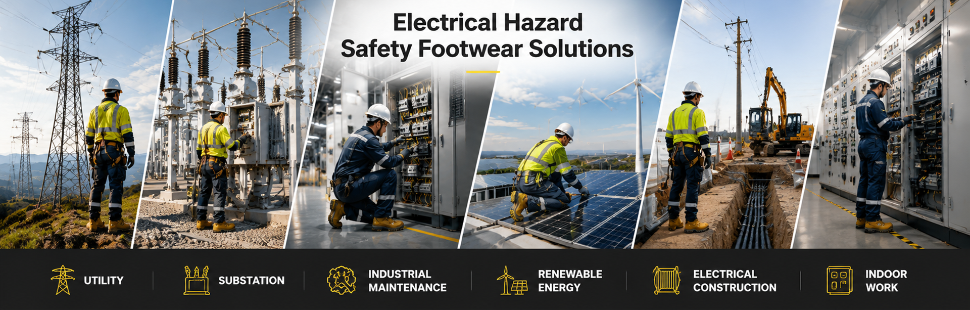 EH rated safety boots for utility workers, electrical maintenance, power distribution and renewable energy applications