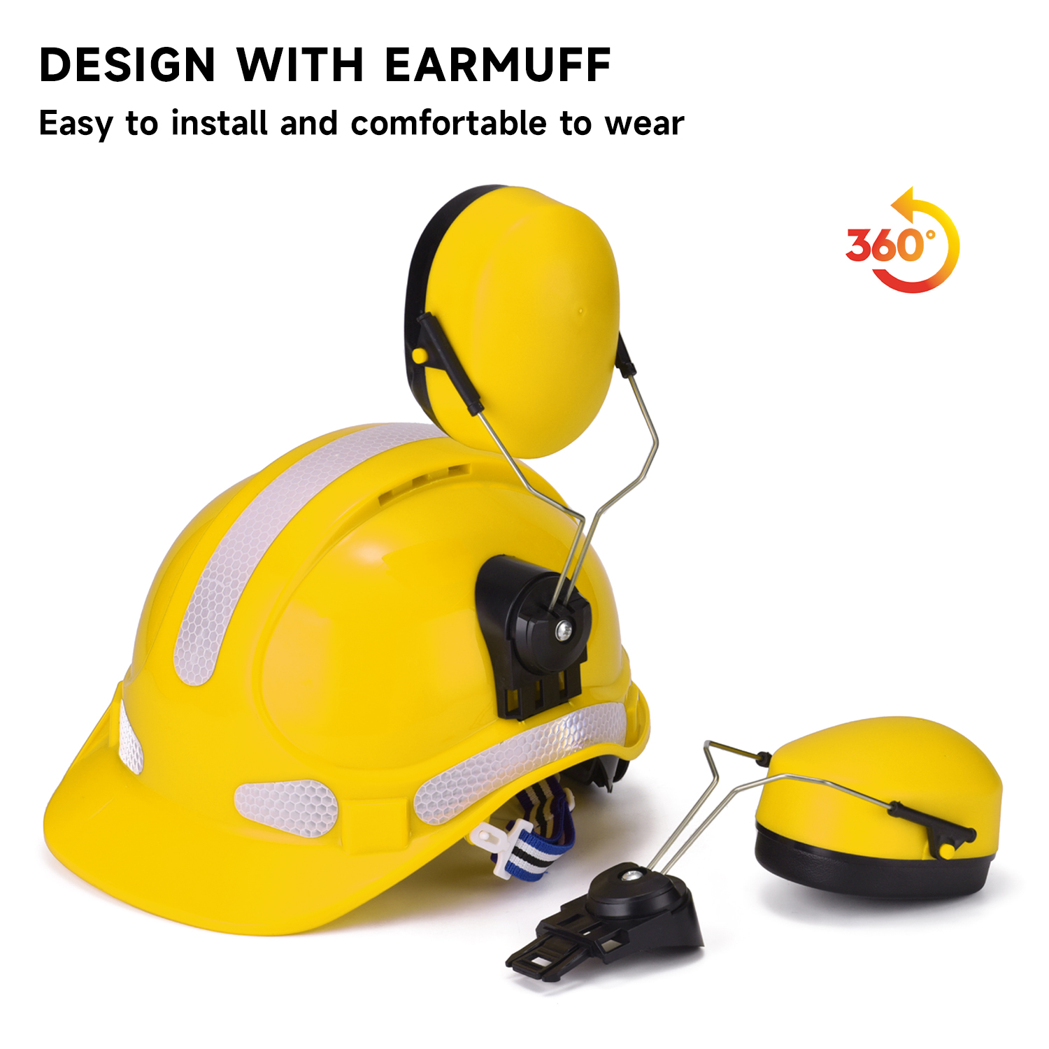  Vented Safety Helmet with Earmuffs Hearing Protection