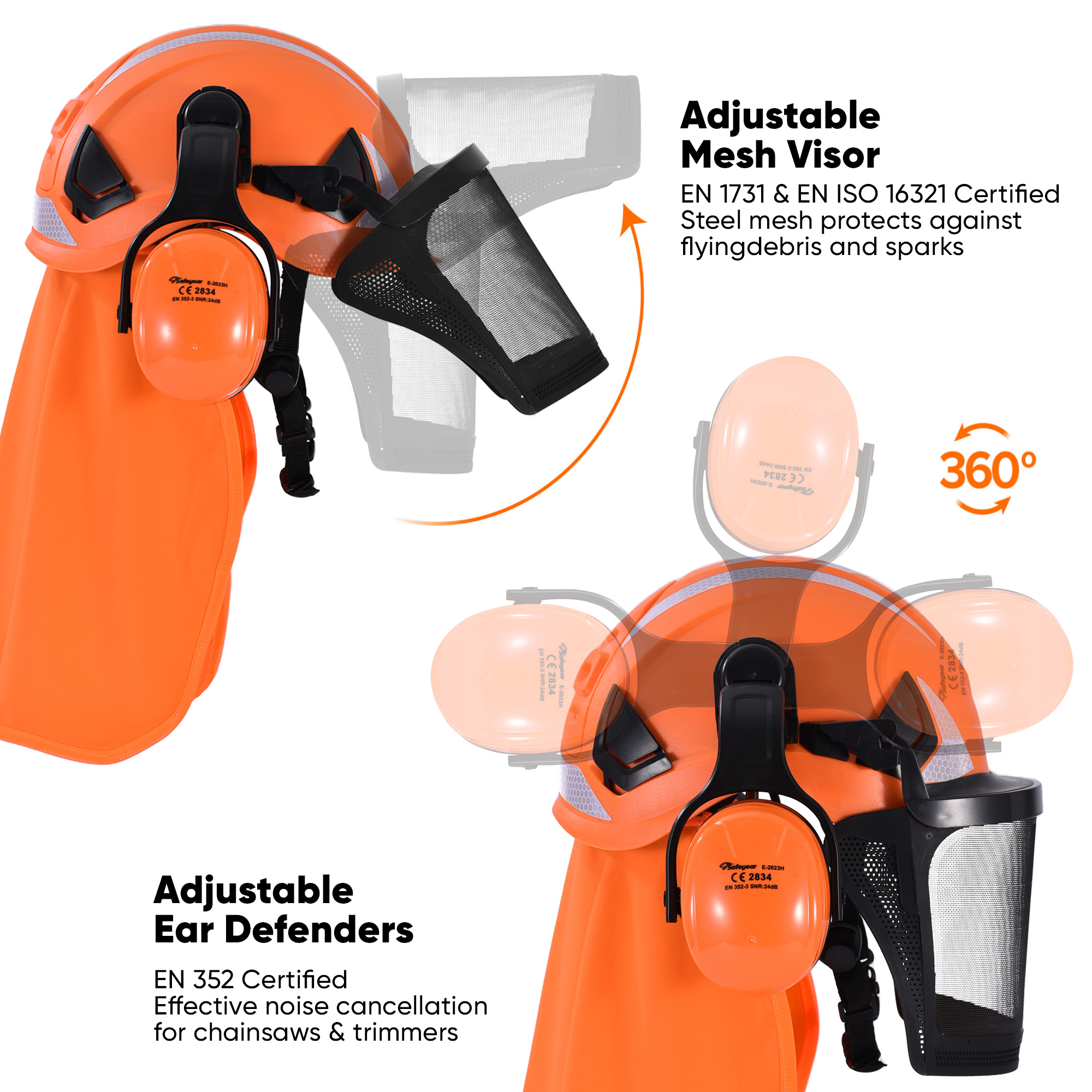 Safety Helmet with Face Shield and Ear Muff Protection M-5017 Orange
