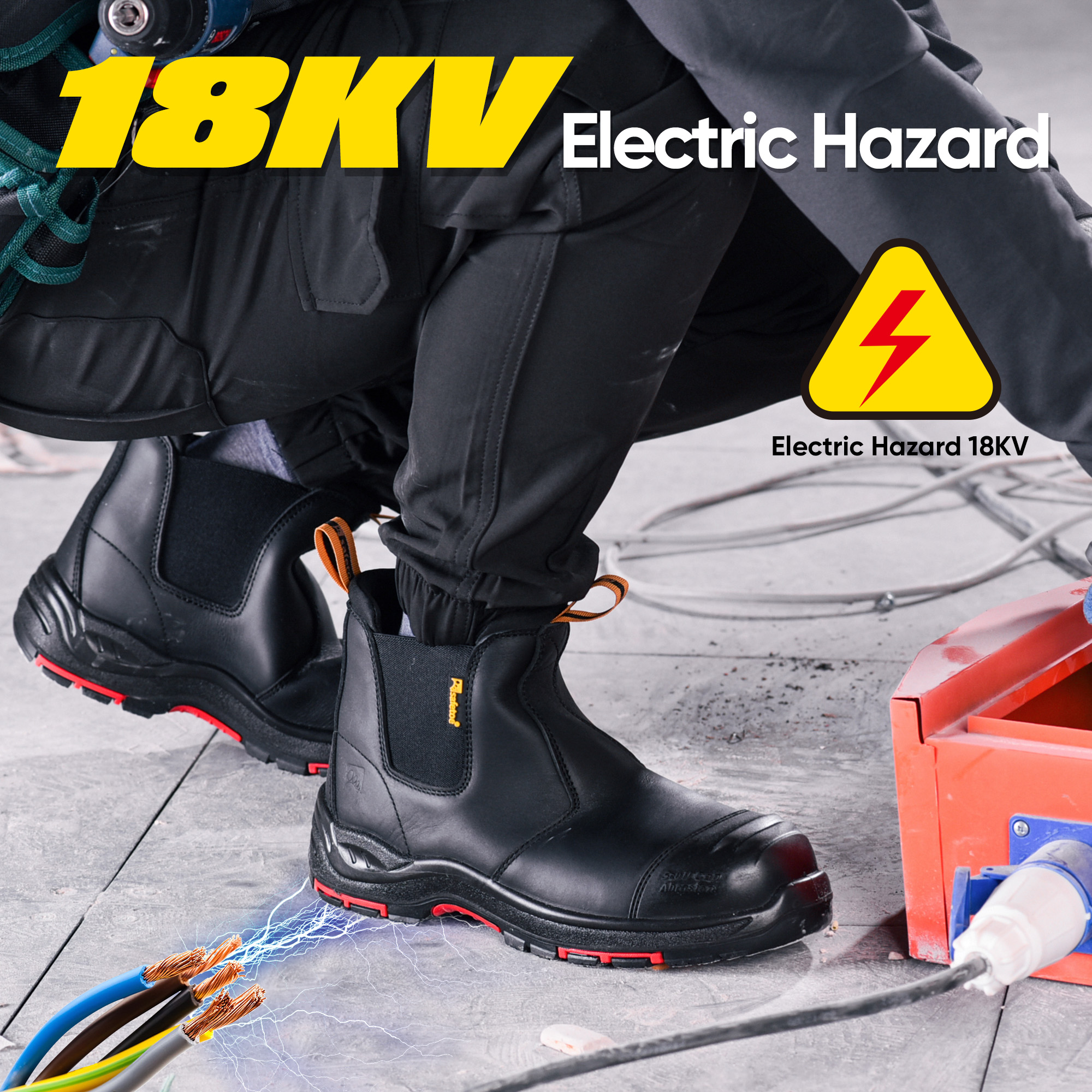SAFETOE M-8025NBK black Chelsea safety boots, side view