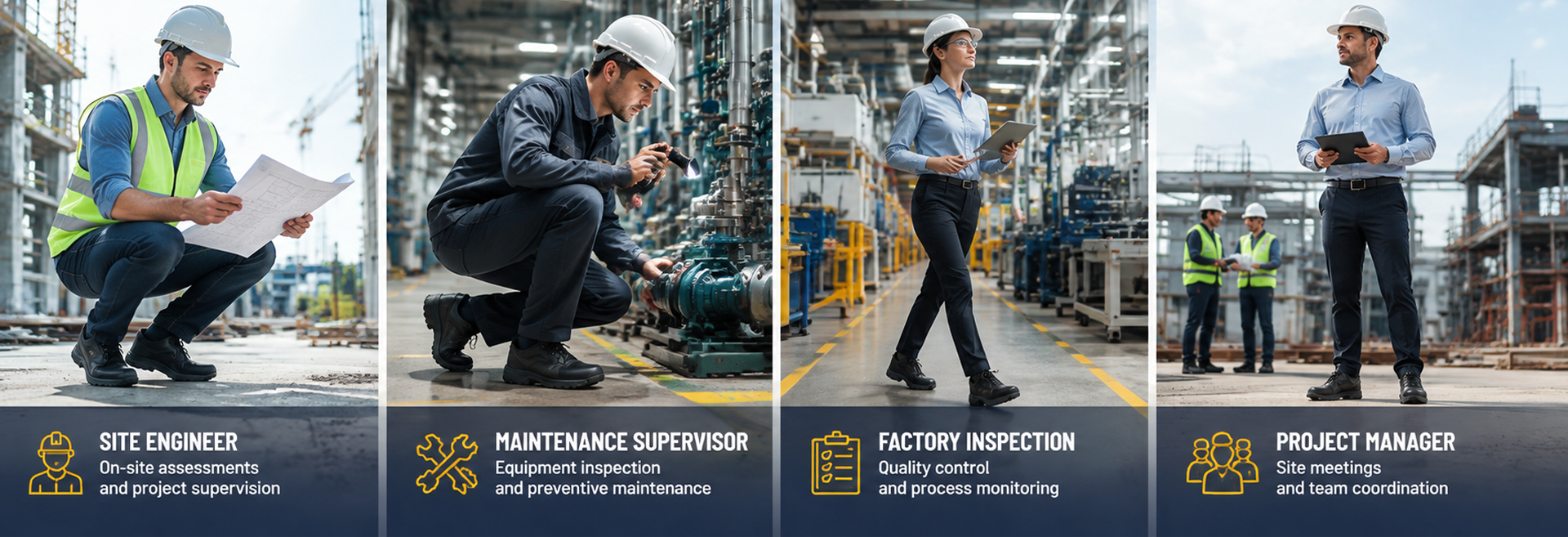 Professional safety shoes for engineers, managers, supervisors and maintenance workers in construction and industrial environments