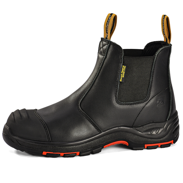 M-8025NBK black leather Chelsea safety boots with composite toe and Kevlar puncture protection