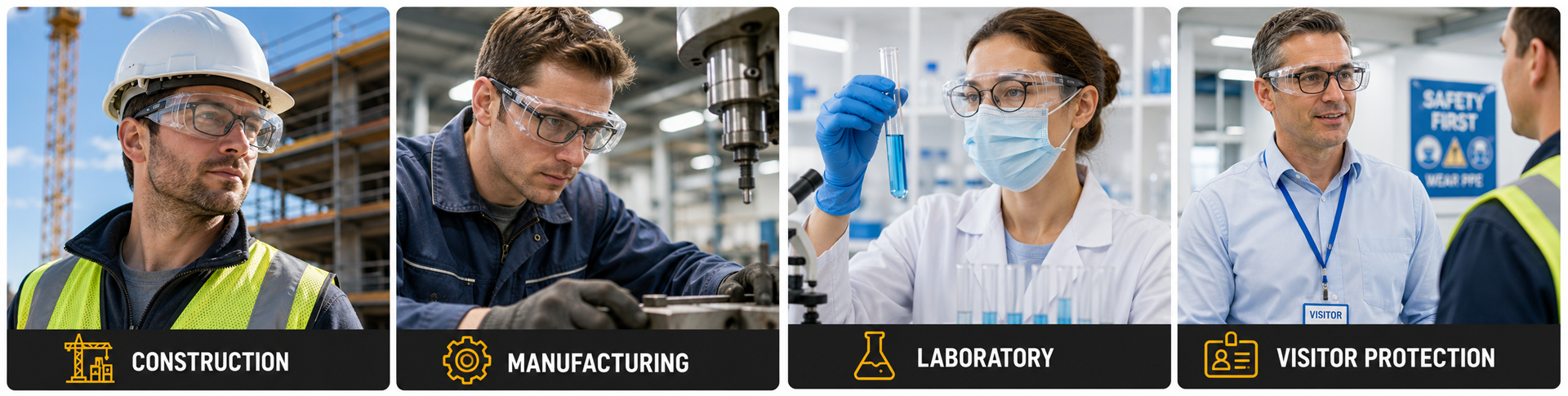 OTG safety glasses and goggles worn over prescription glasses in industrial workplaces