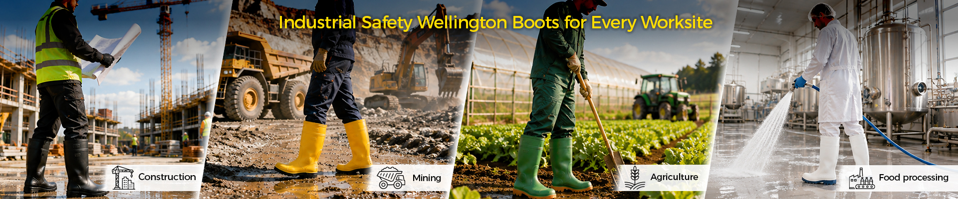 Certified S5 Safety Wellington Boots with Toe and Puncture Protection