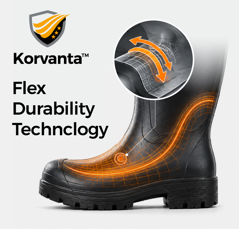Korvanta™ flex durability technology for comfortable and durable waterproof Wellington boots
