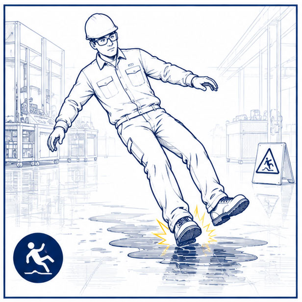 slippery factory floor hazard in manufacturing and industrial workplaces