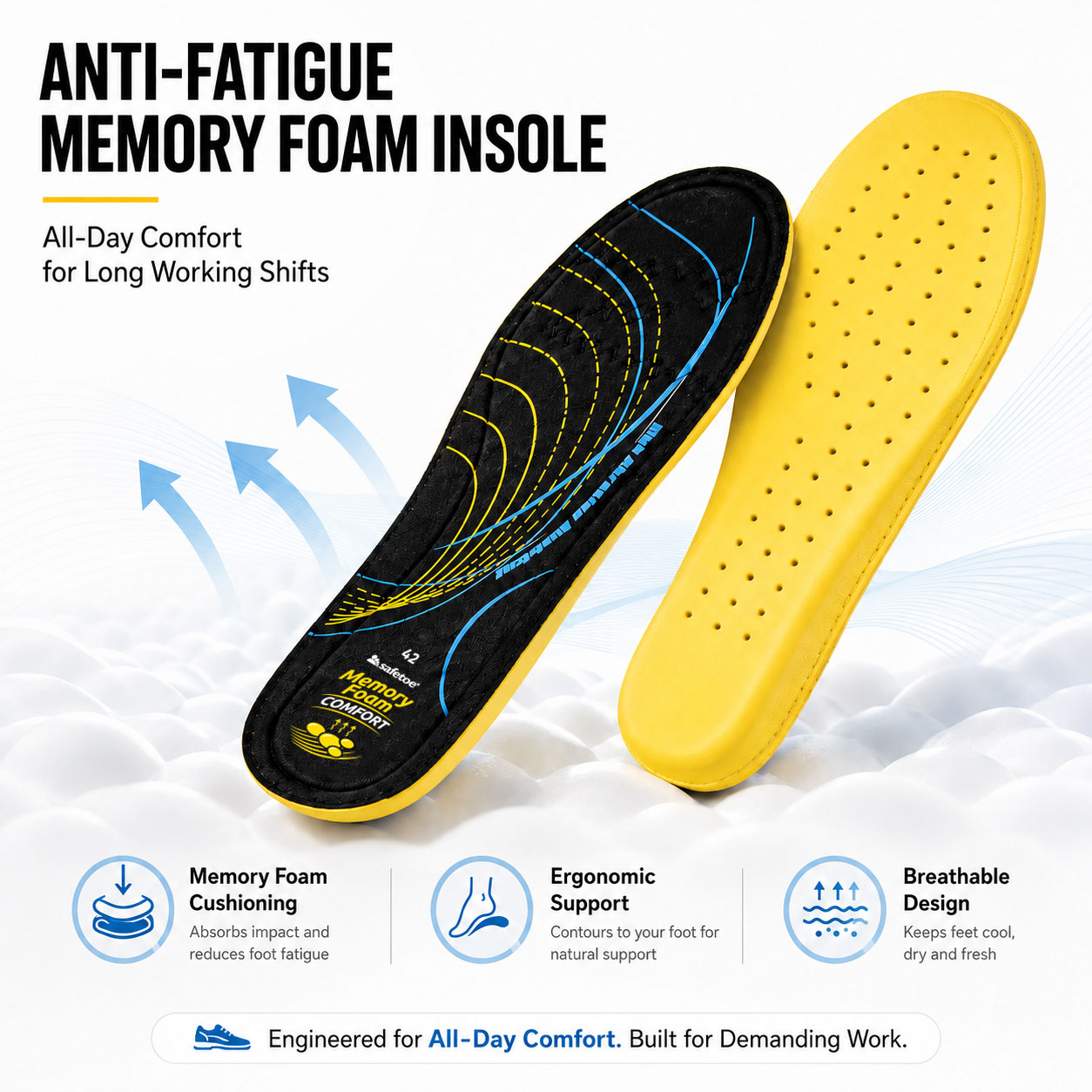Safetoe M-8025NB mining work boots with anti-fatigue memory foam insole for all-day comfort