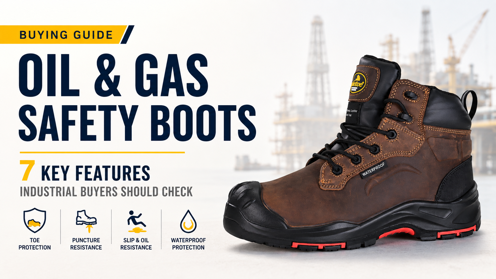Oil and gas safety boots with toe puncture slip and waterproof protection
