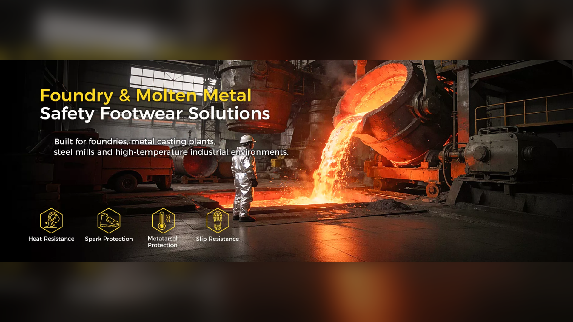 Foundry and molten metal safety footwear solutions for heat, sparks, metatarsal impact and slip hazards