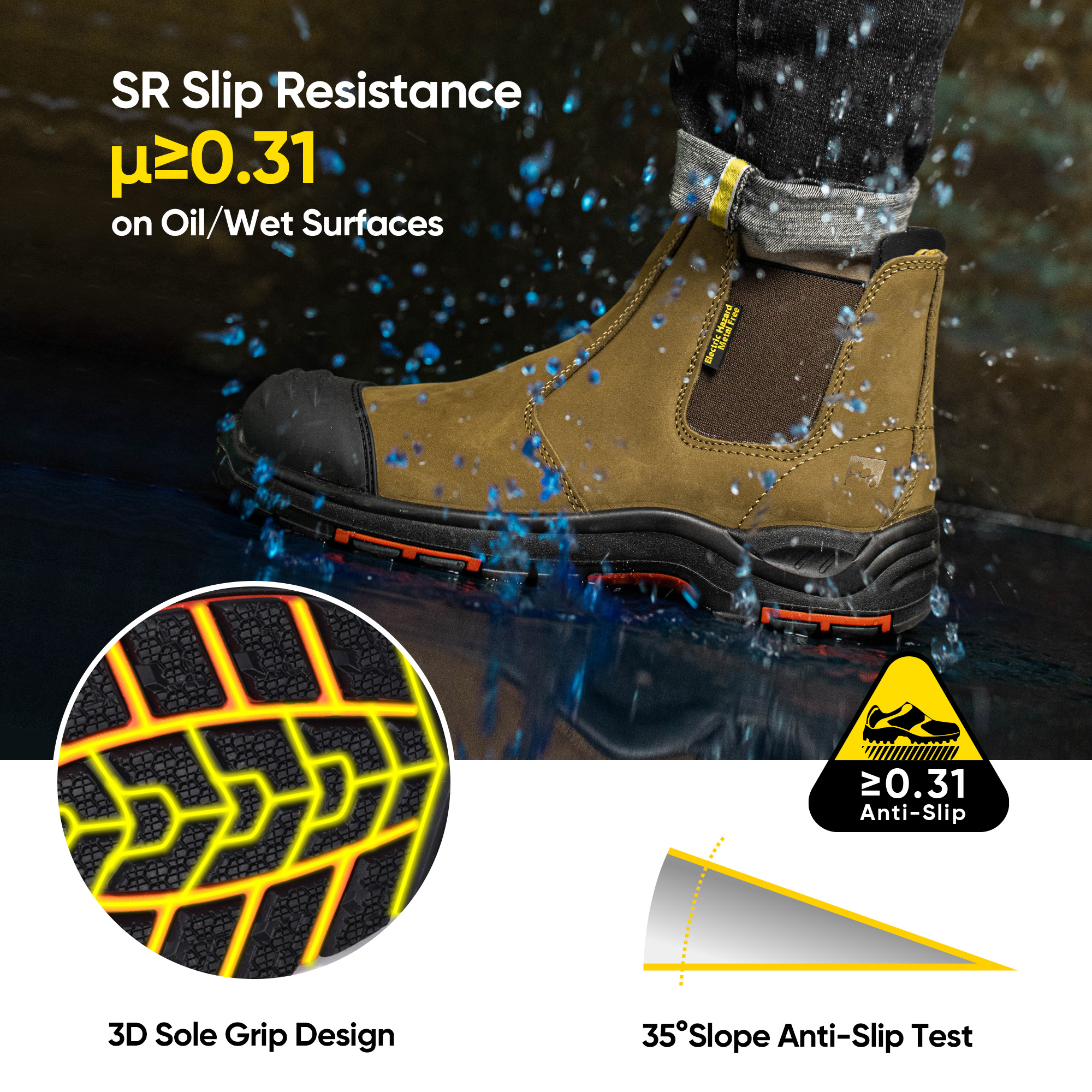 Safetoe M-8025NB slip-resistant mining safety boots for wet and oily work surfaces
