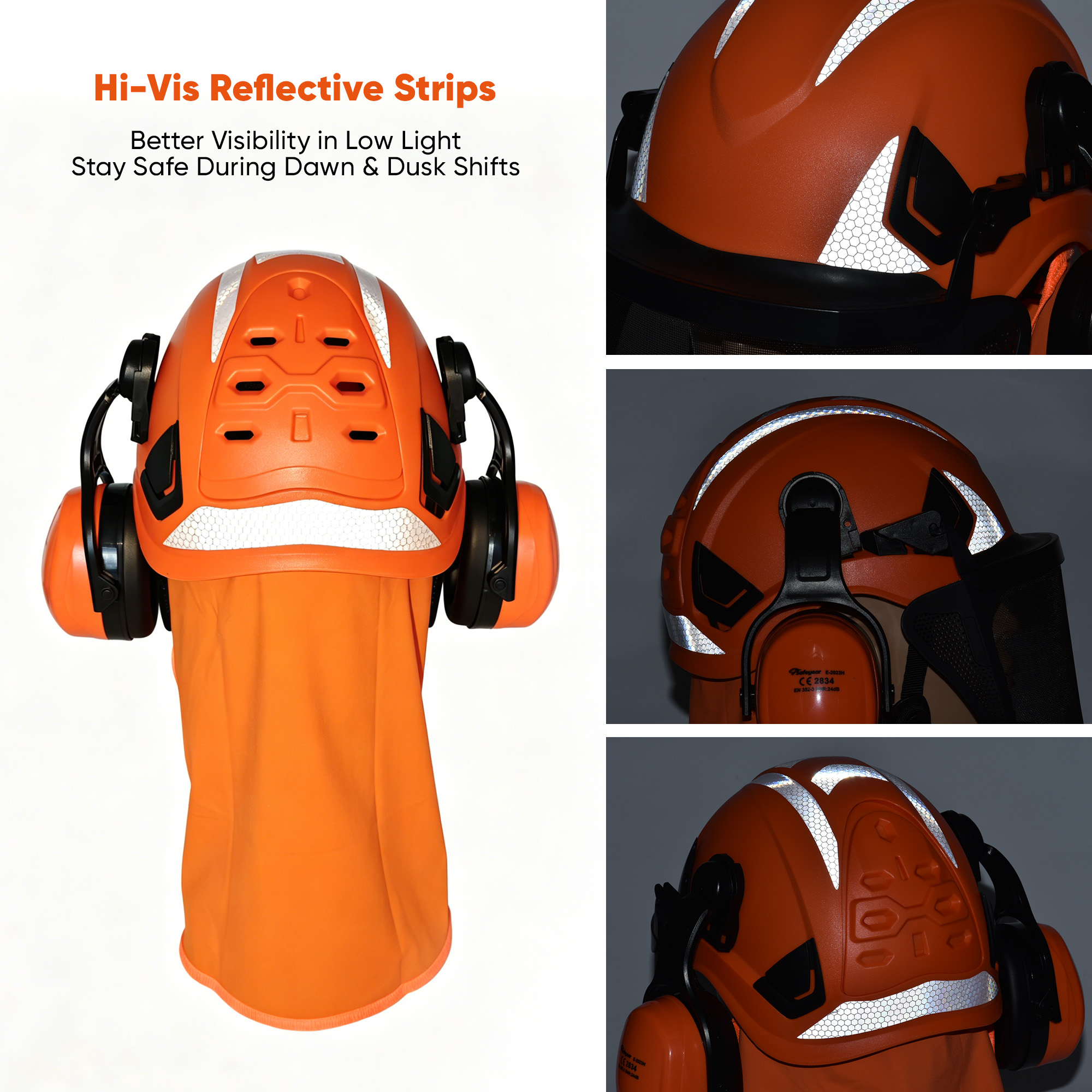 Safety Helmet with Face Shield and Ear Muff Protection M-5017 Orange