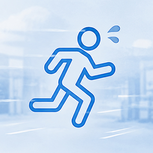 Worker activity icon illustrating perspiration as a cause of safety glasses fogging