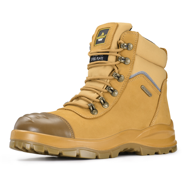 Yellow steel toe side zipper mining safety boots M-8577 with leather upper