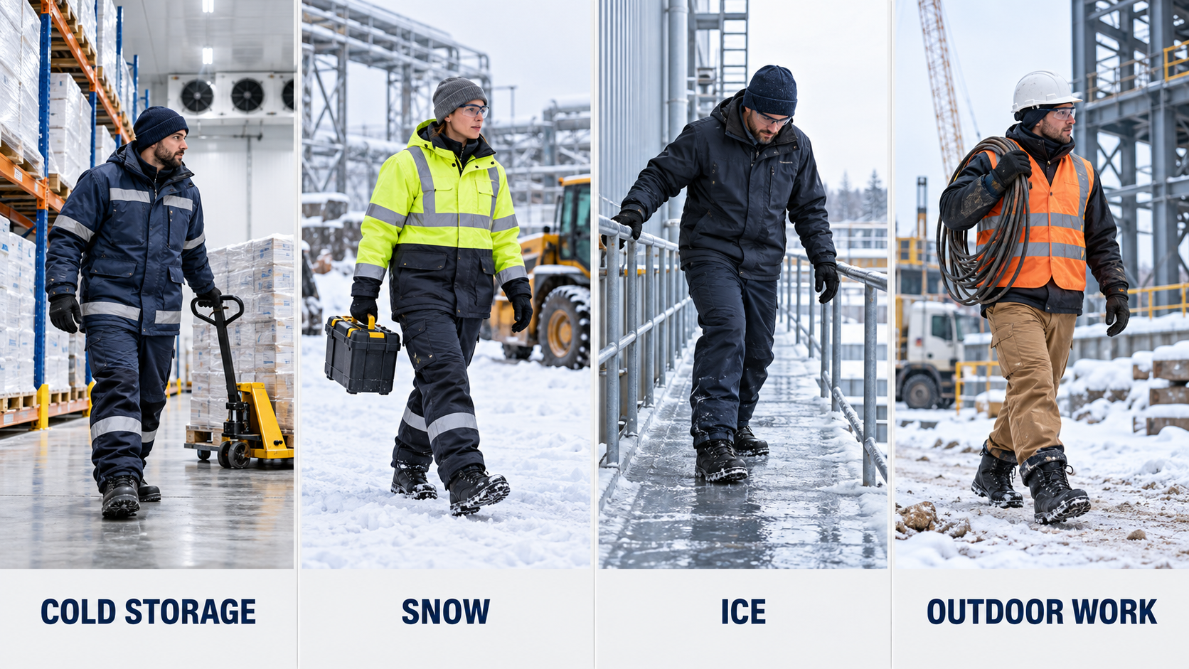Cold-Weather Work Environments Cold storage snow ice and outdoor work environments for winter safety boots