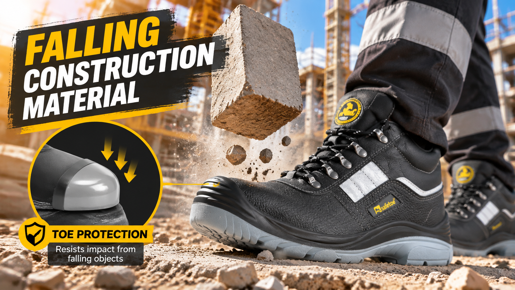`Toe protection against falling objects on construction sites