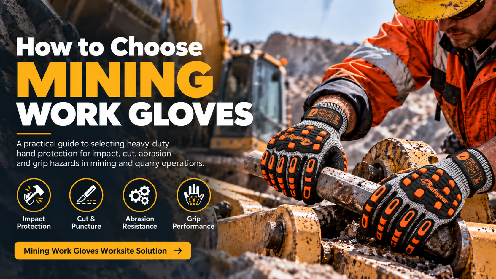 Mining worker wearing heavy-duty protective gloves for equipment handling