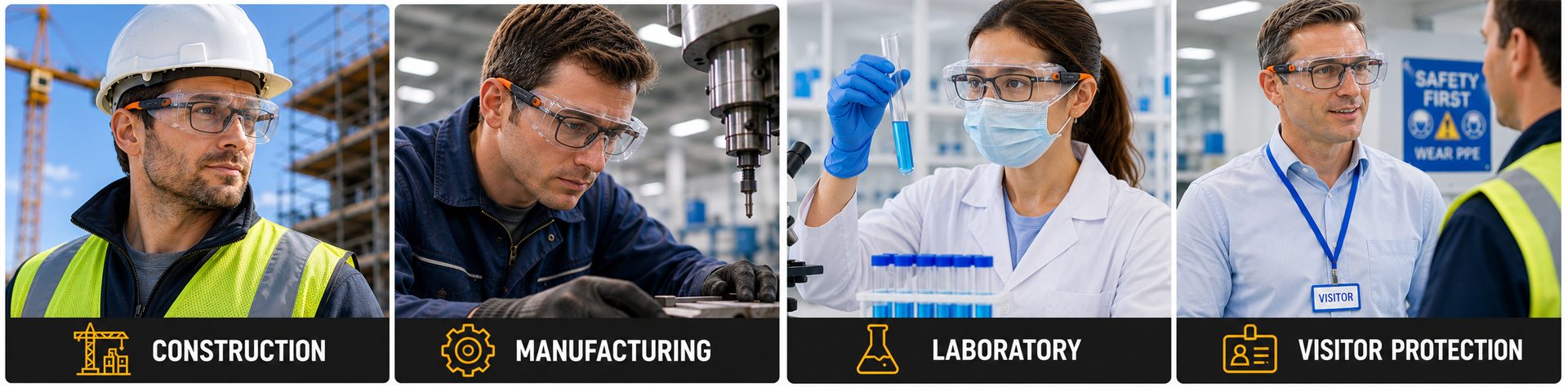 OTG safety glasses and goggles worn over prescription glasses in industrial workplaces