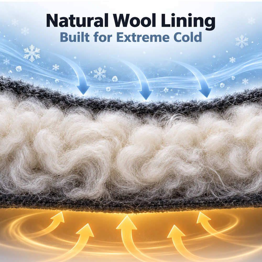 Winter safety boot natural wool lining with thermal insulation for extreme cold work environments