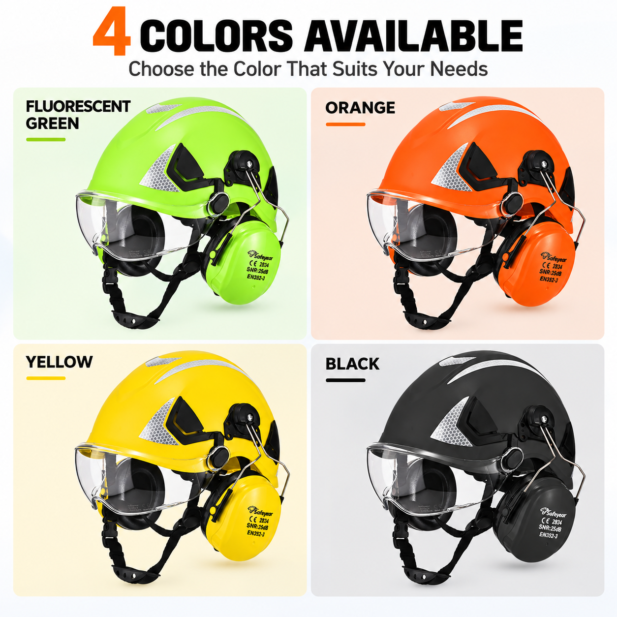 M-5018 forestry safety helmets in fluorescent green orange yellow and black
