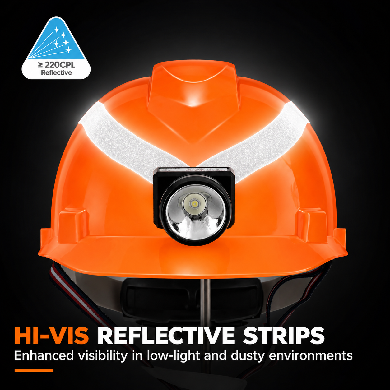 W-003L safety helmet with high-visibility reflective strips for low-light work