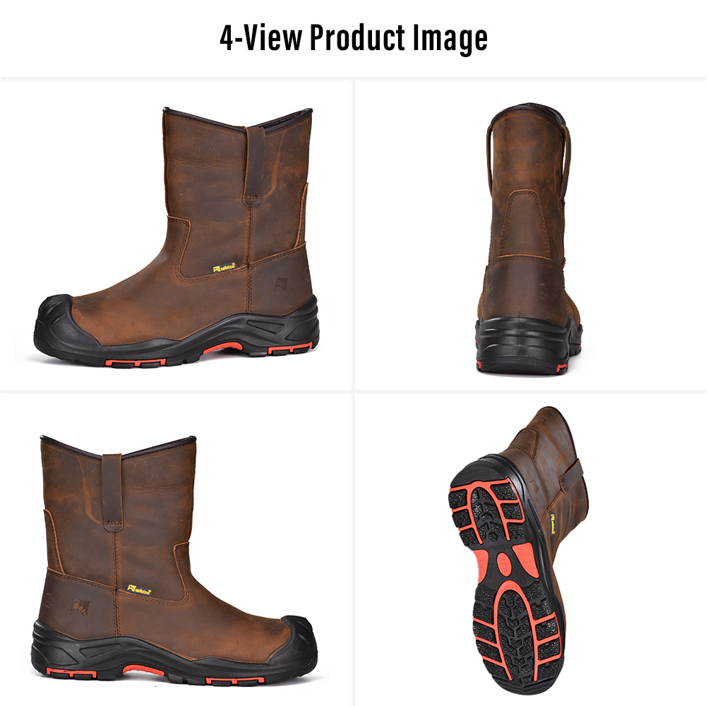 Four views of Safetoe H-9441 classic leather oil and gas safety boots