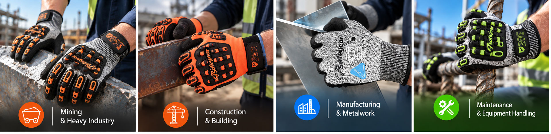 Cut and impact resistant work gloves for mining and heavy industrial work