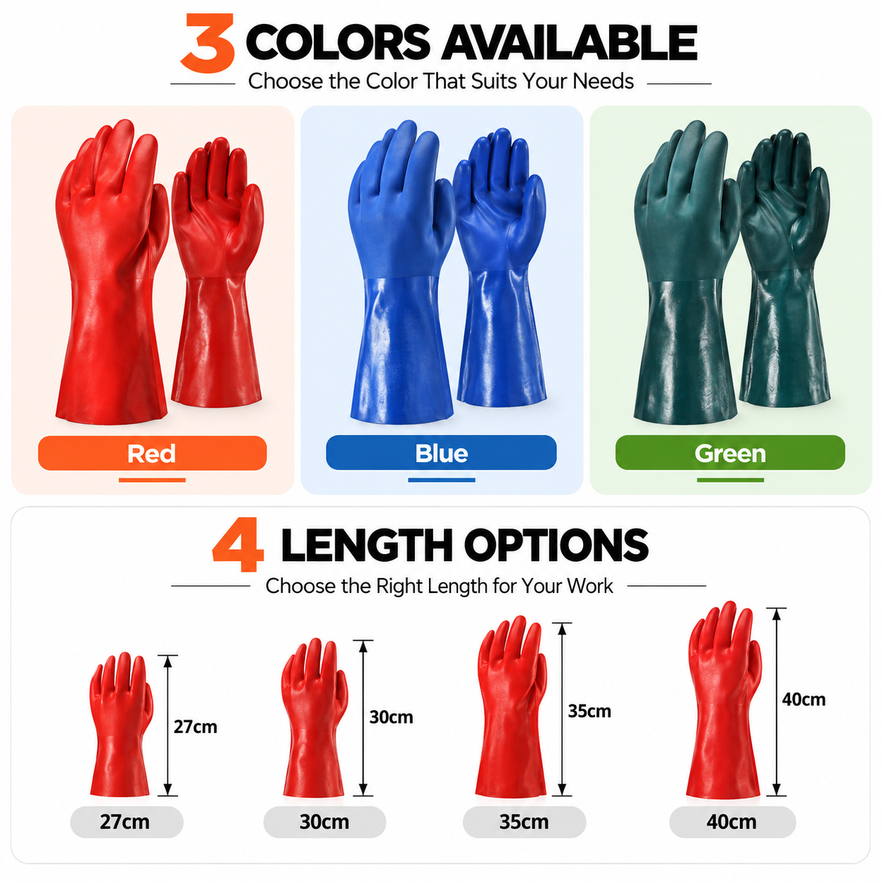 Safeyear GSP0211R Chemical Resistant PVC Gloves in Multiple Colors and Lengths