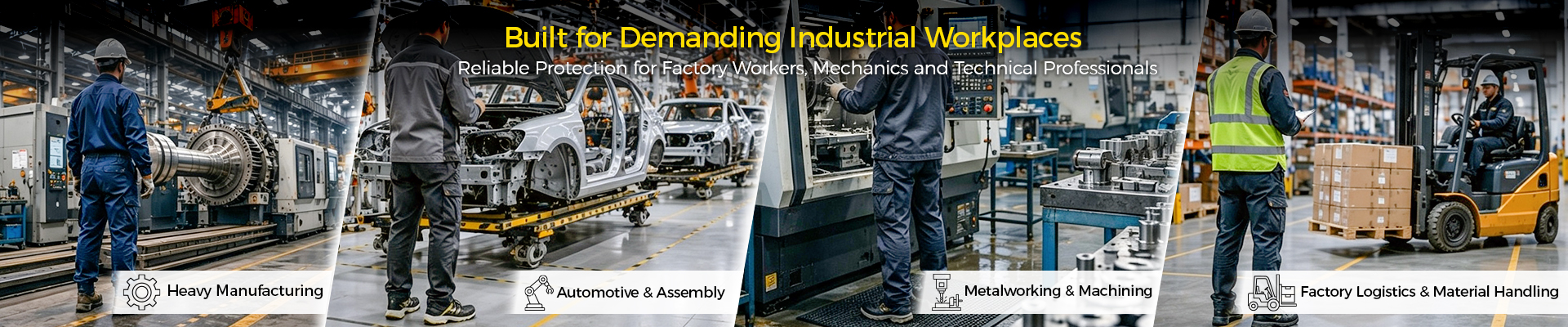Manufacturing safety footwear solutions featuring Safetoe work boots for factory workers, mechanics and industrial professionals in automotive, production and maintenance environments
