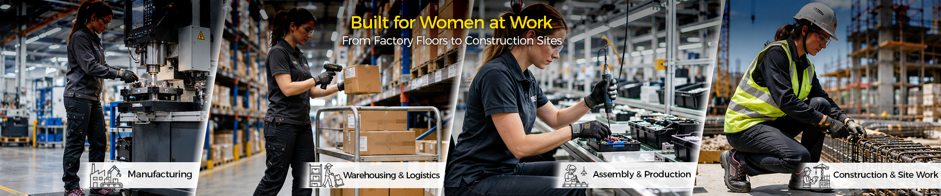 Women's safety footwear designed with women-specific fit for factory, warehouse, construction and industrial workplaces