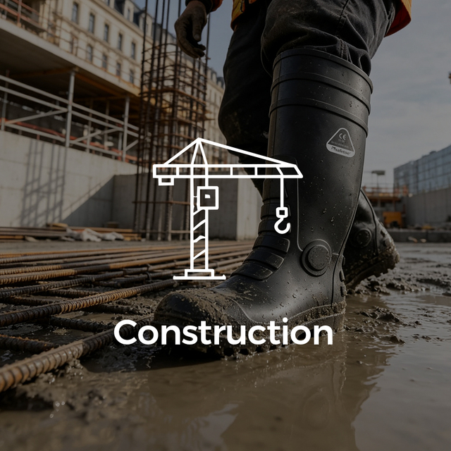 Construction safety rain boots for waterproof protection on job sites