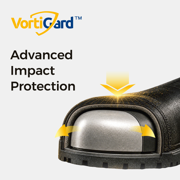 VortiGard aluminum toe protection for lightweight impact-resistant safety shoes