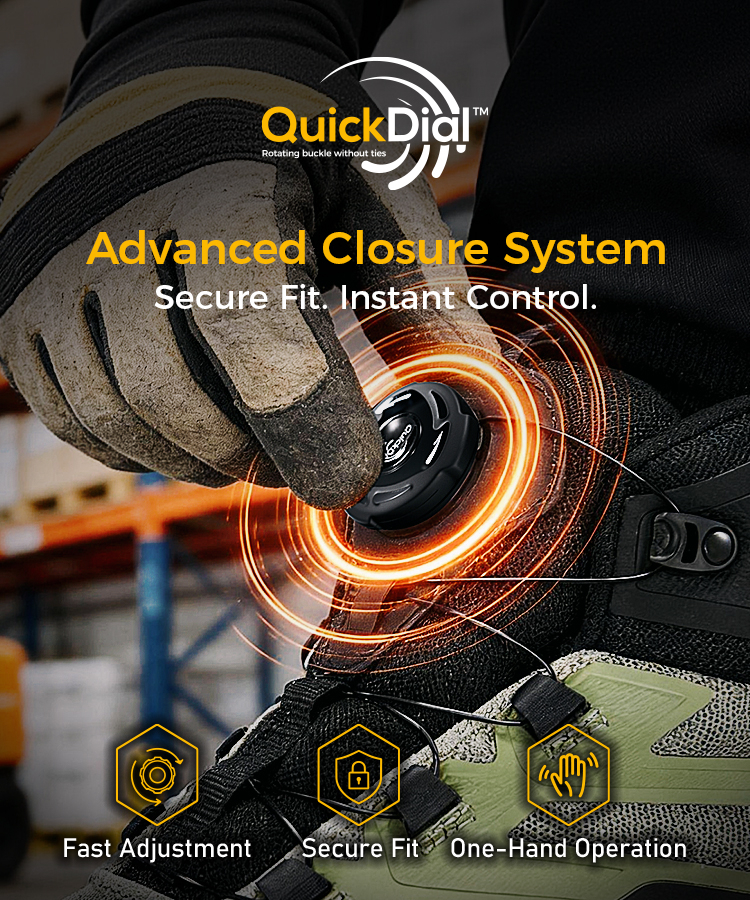 QuickDial™ dial closure technology for fast and precise safety shoes adjustment