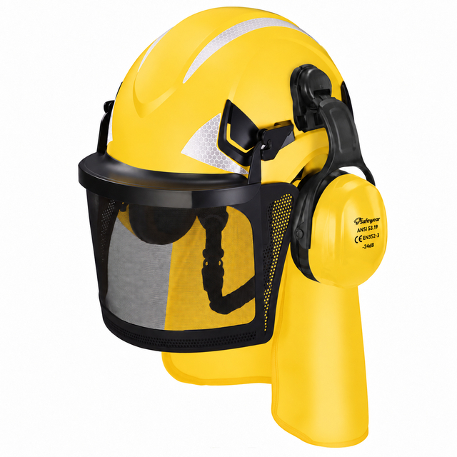 Safety Helmet with Face Shield and Ear Muff Protection M-5017 Orange
