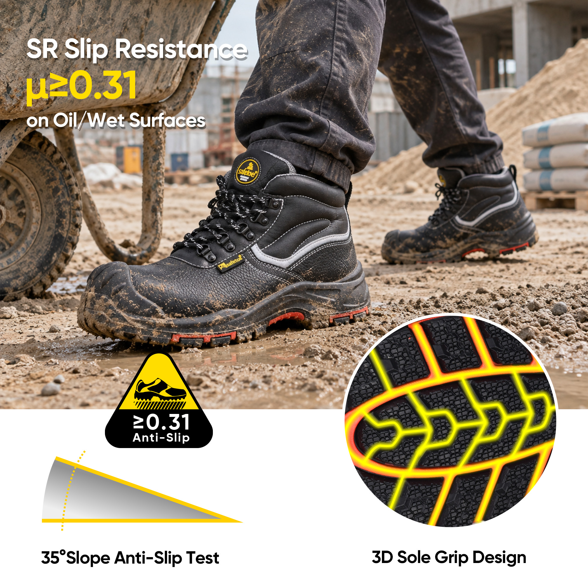 Black Cow Certified Industrial Construction Safety Shoes M-8520PRST