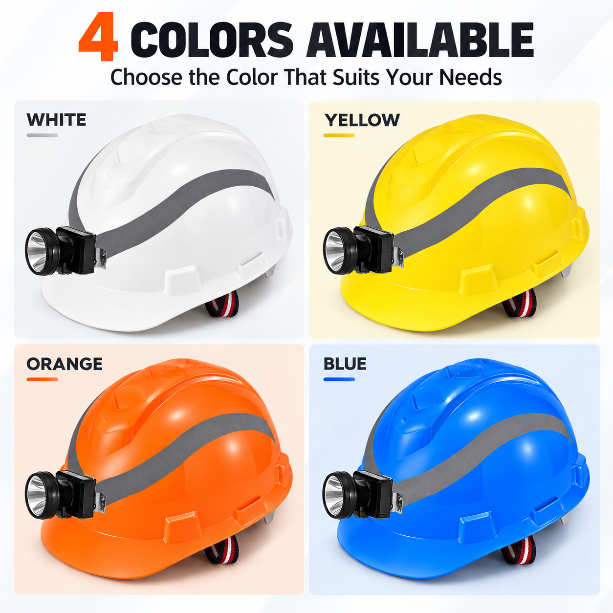 W-003L underground utility safety helmets in white yellow orange and blue