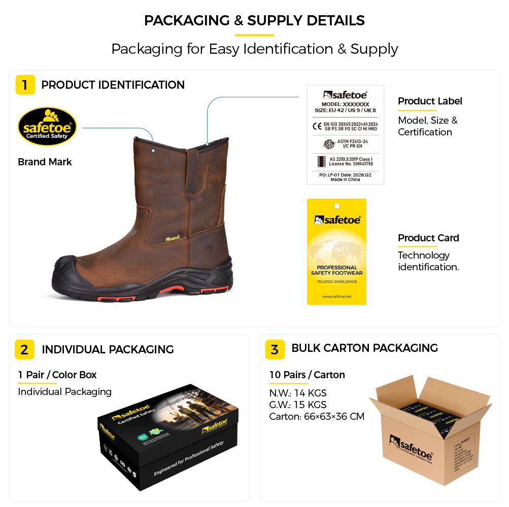 Safetoe H-9441 leather oil and gas safety boots packaging and bulk supply details