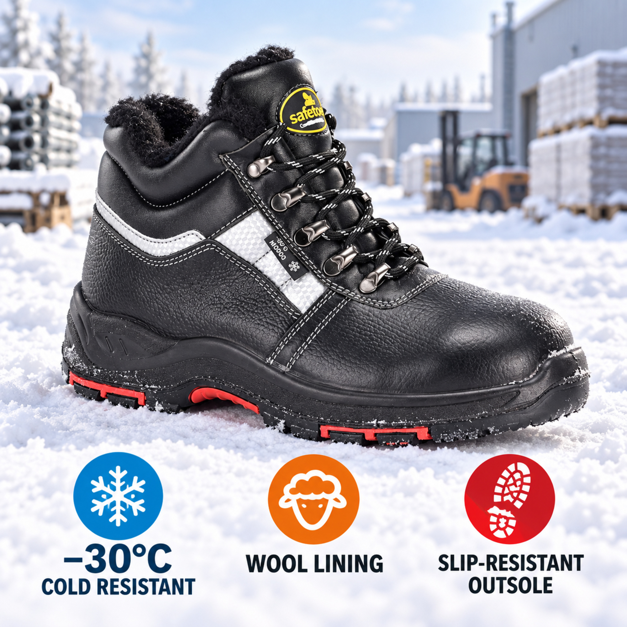 Safetoe M-8027 black leather winter safety boots for cold weather work