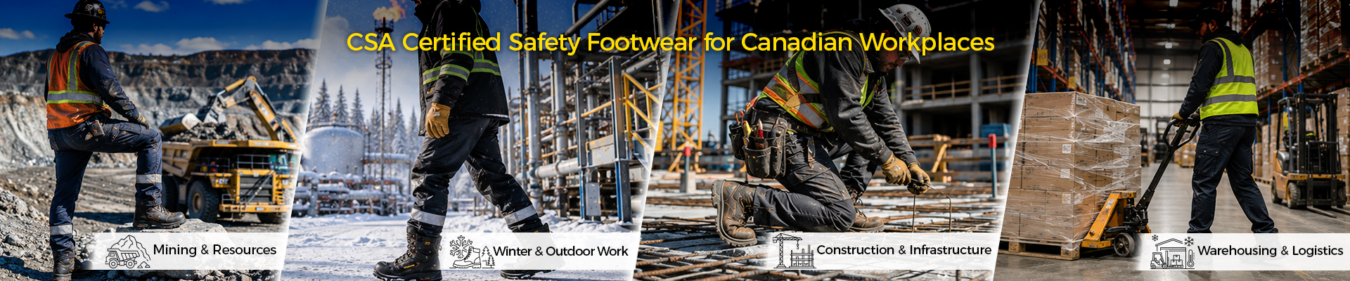 CSA certified safety footwear for Canadian workplaces including construction, mining, manufacturing and cold weather environments