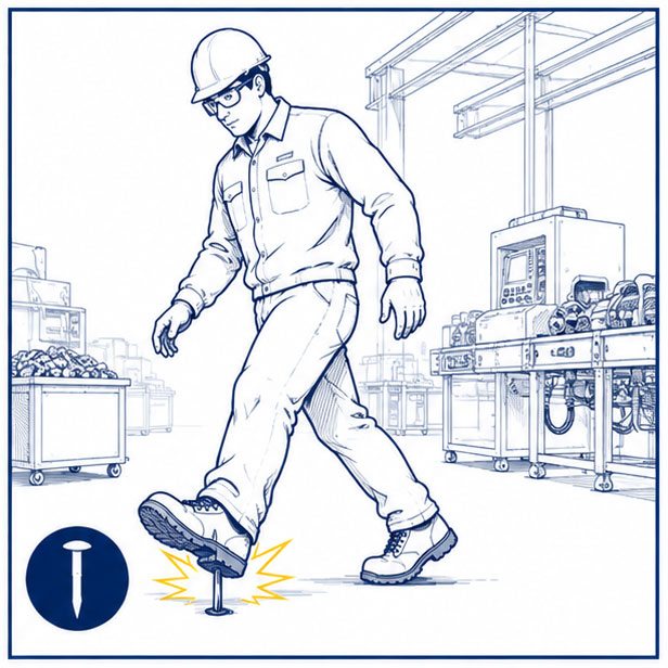 sharp object puncture hazard on construction and industrial sites