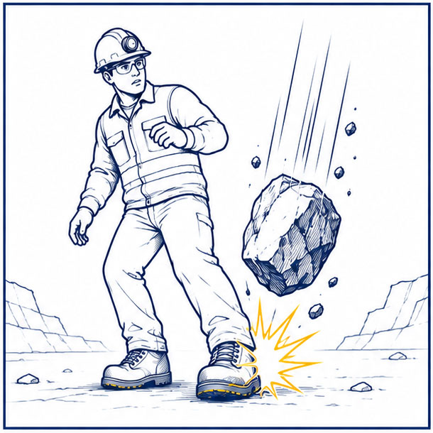 Falling rock and heavy equipment impact hazards in underground mining operations