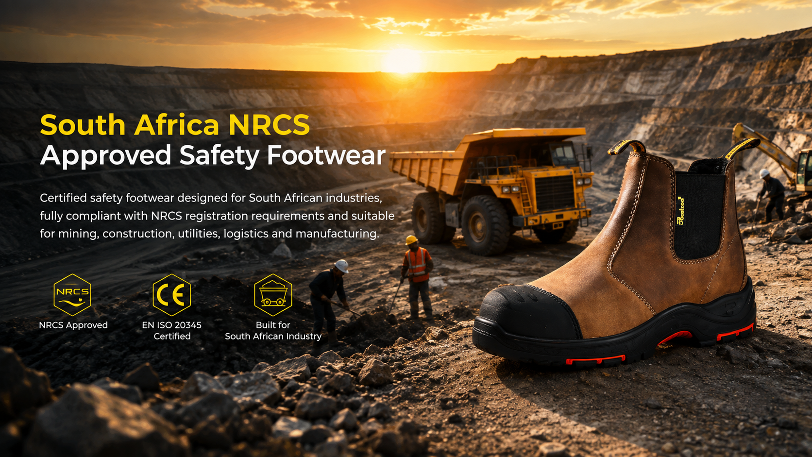 South Africa NRCS approved safety footwear for mining, construction, logistics and industrial work