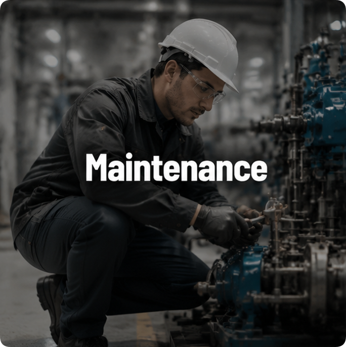 Industrial maintenance technician servicing machinery in a manufacturing facility