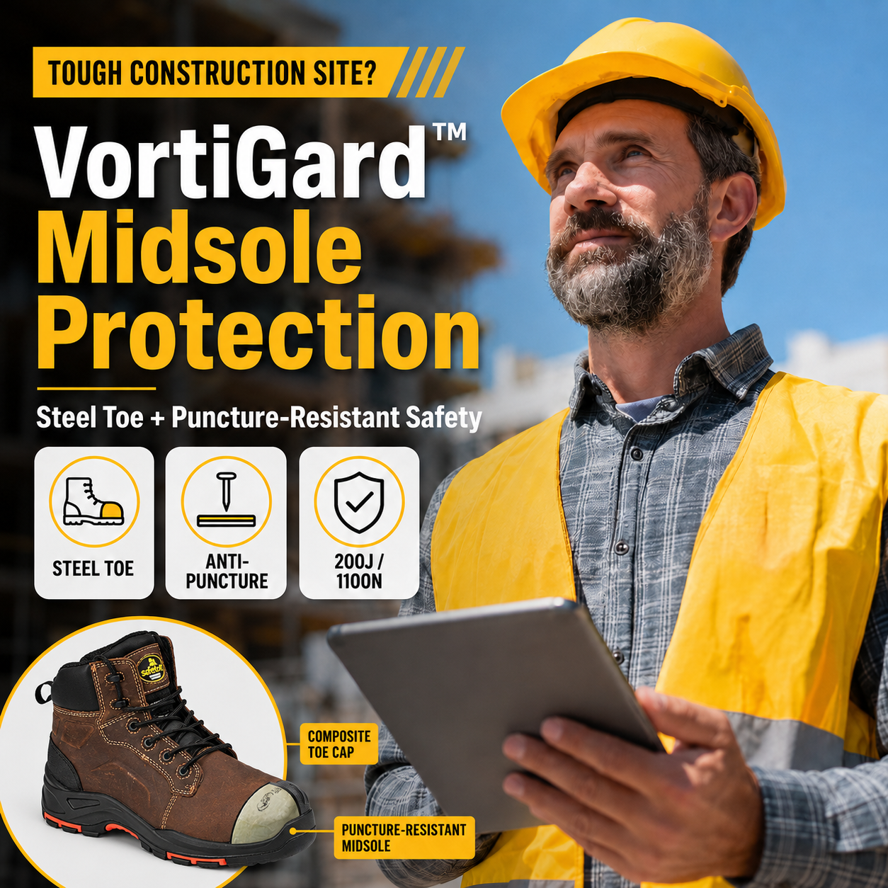 VortiGard™ Steel Toe & Puncture-Resistant Insole: Dual-Core Defense for Industrial Safety