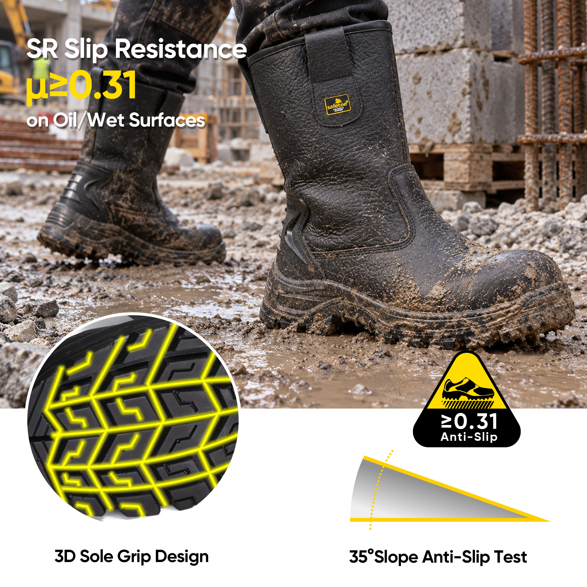  Steel Toe Industrial & Construction Boots for Men Working H-9430 Black